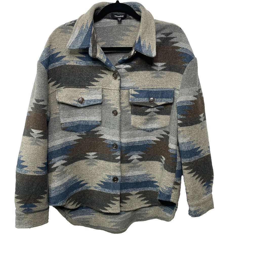 Mittoshop Southwestern Shacket Aztec Navajo Blanket Shirt Jacket Cowgirl Women L